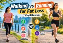 Walking vs Running for Fat Loss: 7 Amazing Differences Walking vs Running for Fat Loss comparison showing walking and running exercises